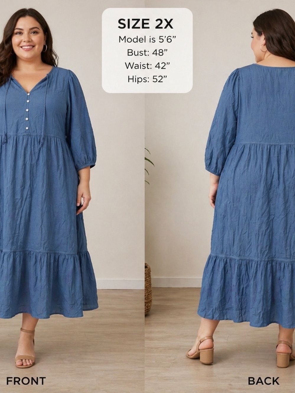 Old Navy Blue V-Neck Tiered Midi Dress 2x